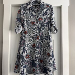Slate and Willow Paisley Shirt dress XS Blue White
